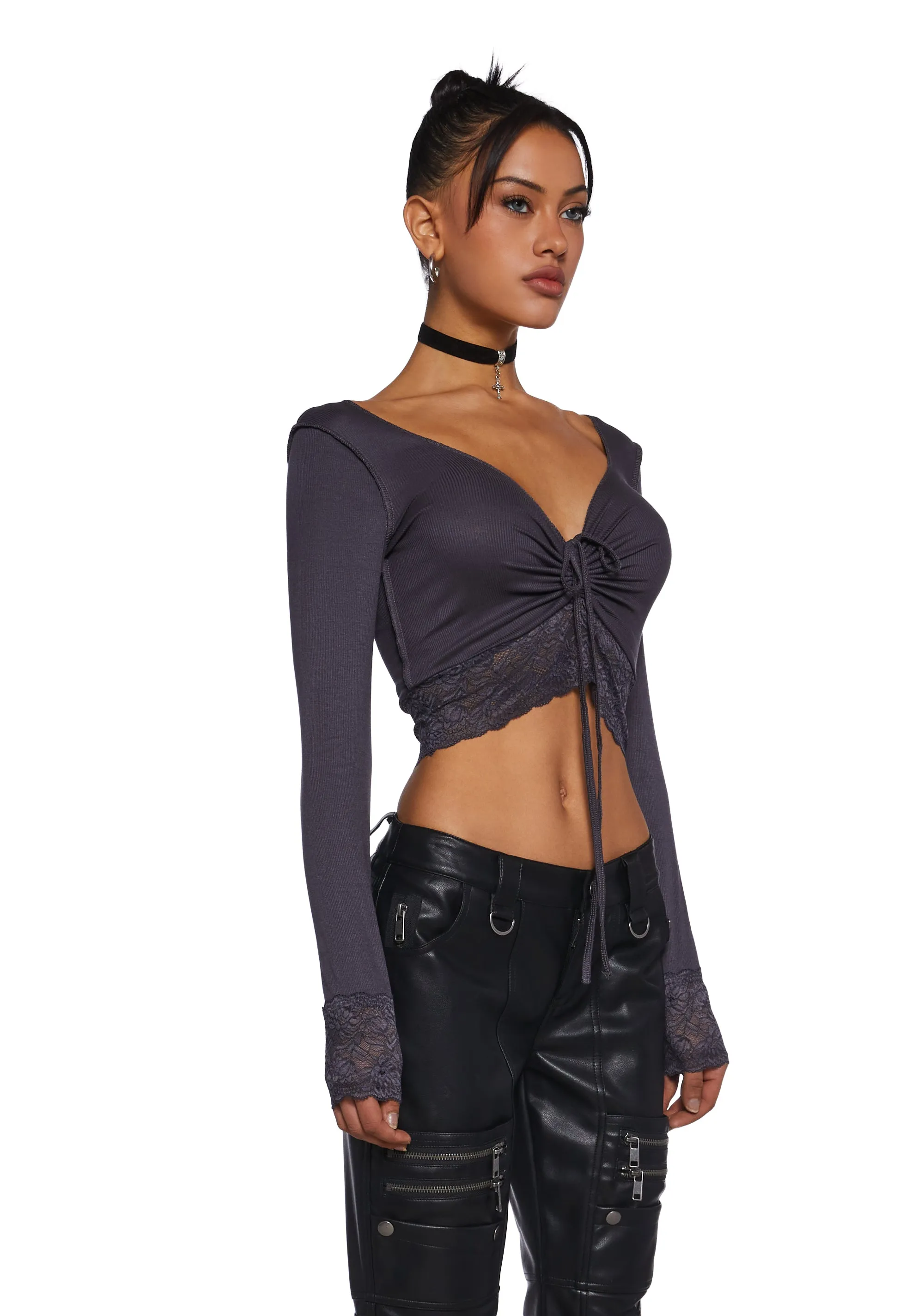 Snap Back Long Sleeve Top - Gray sold by Dolls Kill product image thumbnail 3