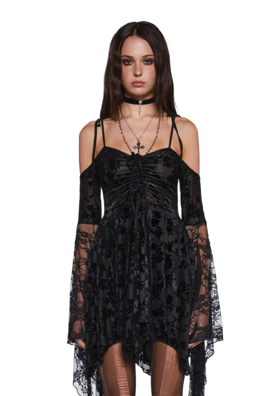 F is For Fairies Handkerchief Dress - Black Velvet Lace sold by Dolls Kill