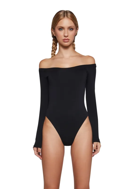 Polished Chicness Off The Shoulder Bodysuit - Black sold by Dolls Kill