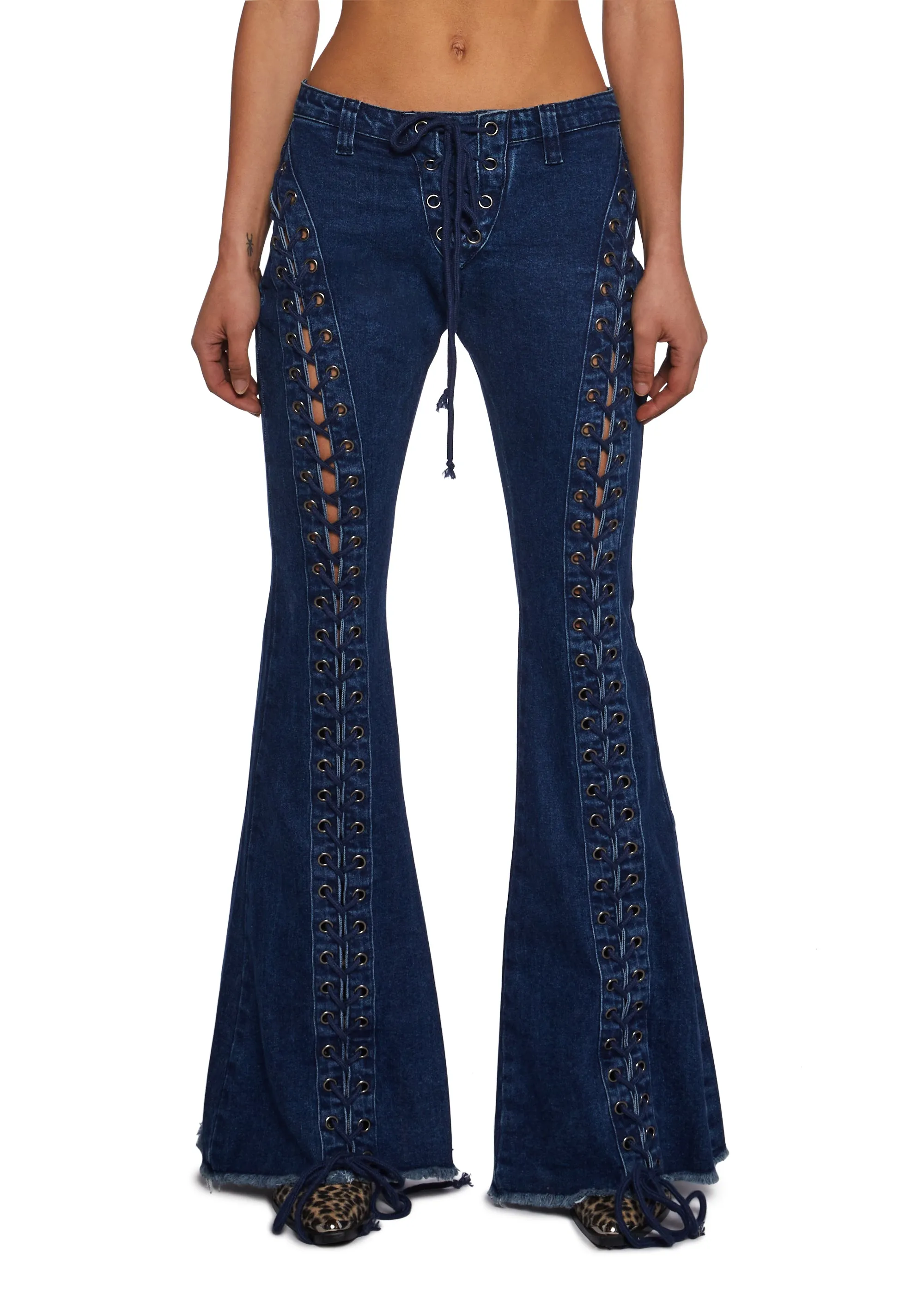 Wild Wanderer Flare Jeans - Blue sold by Dolls Kill
