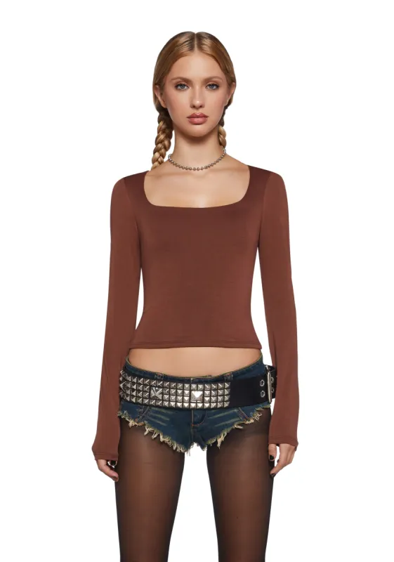 Singled Out Long Sleeve Tee - Brown sold by Dolls Kill