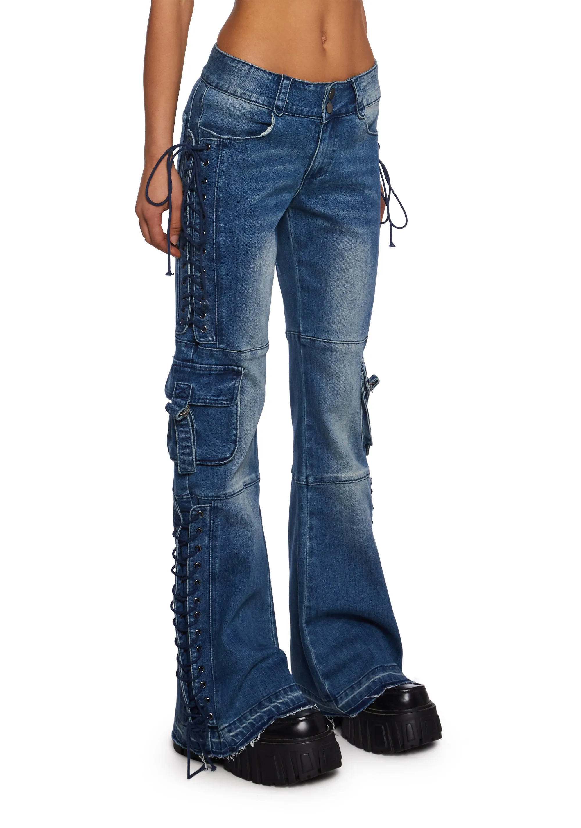 Something To Prove Lace-Up Flare Jeans sold by Dolls Kill product image thumbnail 3