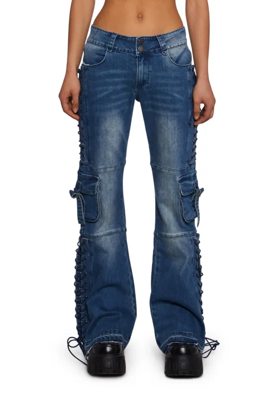 Something To Prove Lace-Up Flare Jeans sold by Dolls Kill