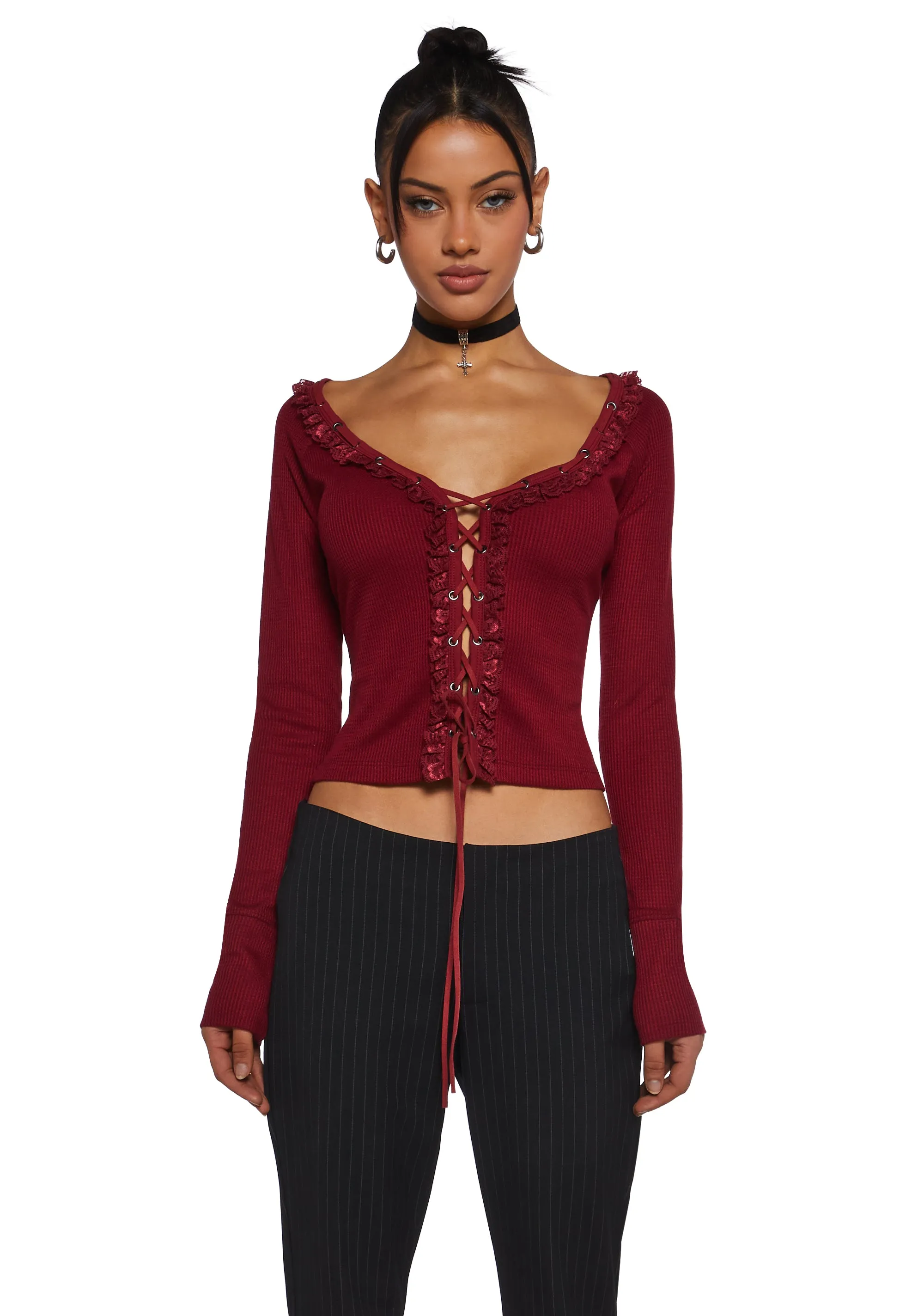 Wish You Would Thermal Long Sleeve Top sold by Dolls Kill