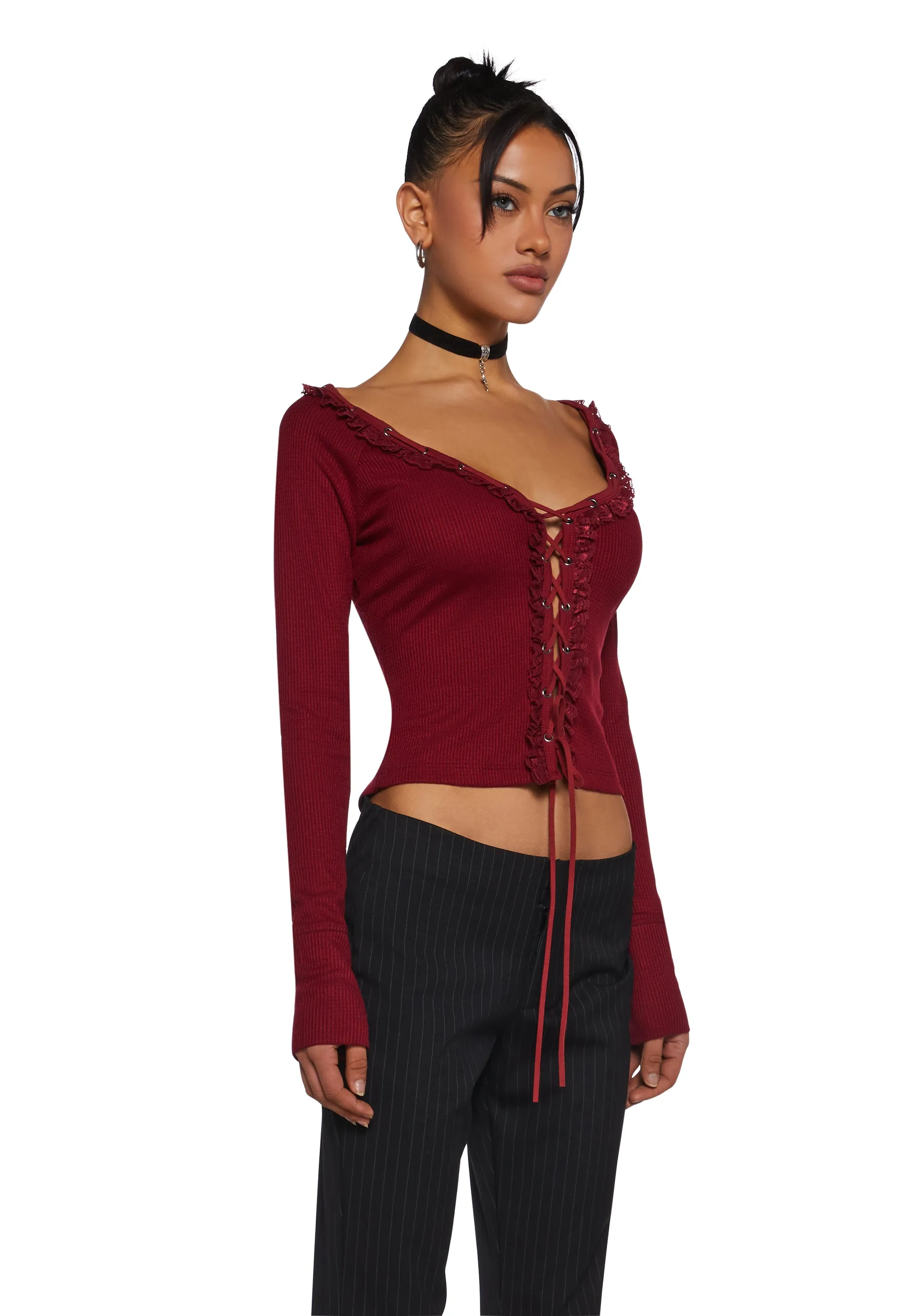 Wish You Would Thermal Long Sleeve Top sold by Dolls Kill product image thumbnail 3