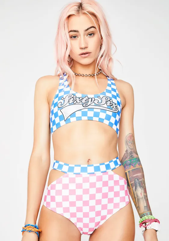 Check High Waist Cut-Out Bikini Bottoms sold by Dolls Kill