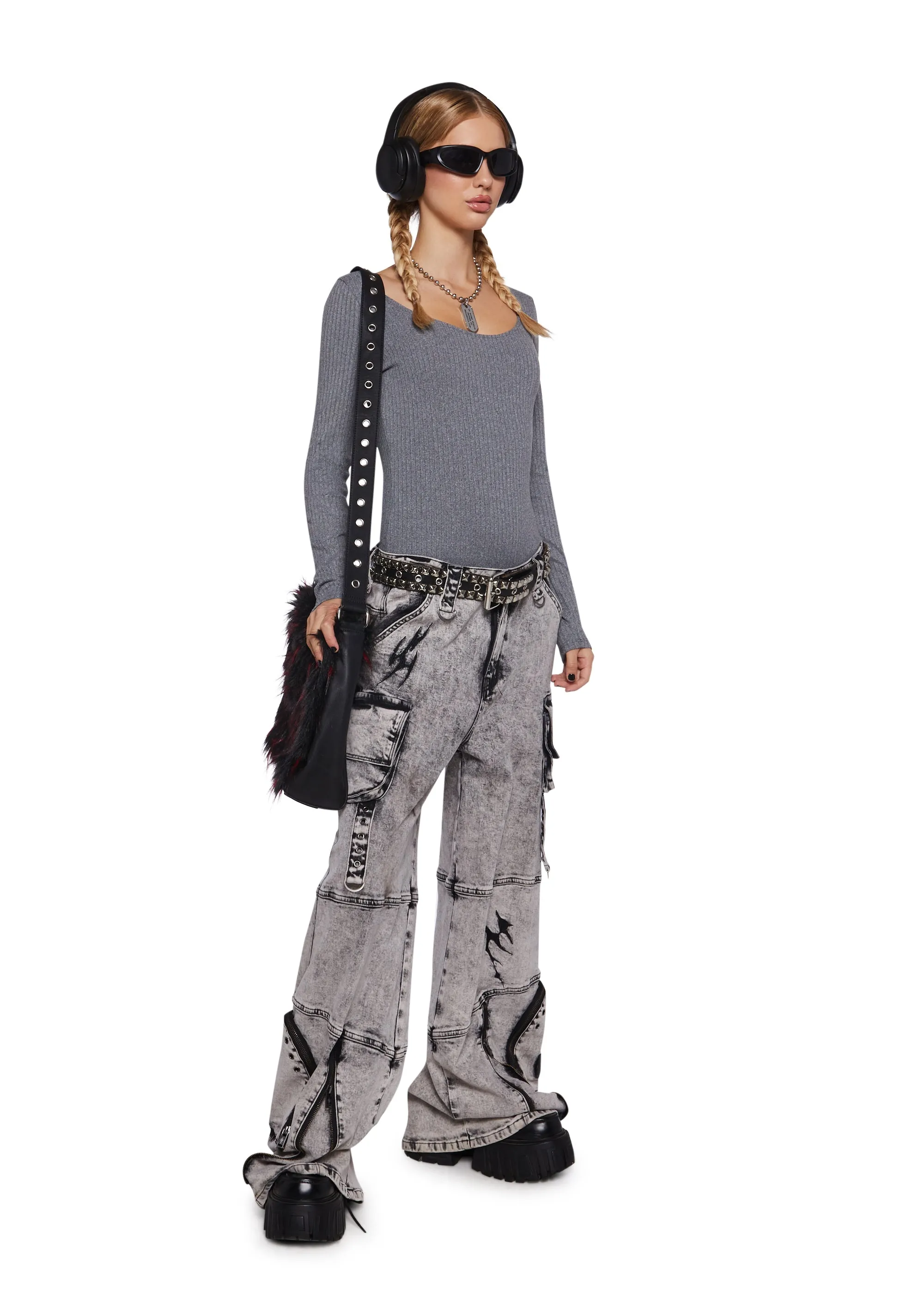 Carefree Energy Long Sleeve Bodysuit - Gray sold by Dolls Kill product image thumbnail 2