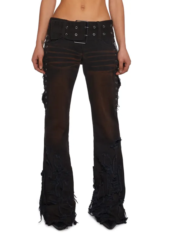 Belted Distressed Pants sold by Dolls Kill