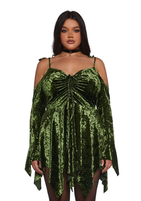 Plus F is For Fairies Handkerchief Dress - Olive Velvet sold by Dolls Kill