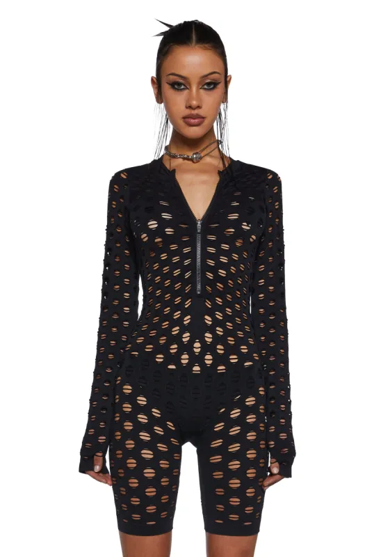 Rebellious Impression Zip-Up Romper sold by Dolls Kill