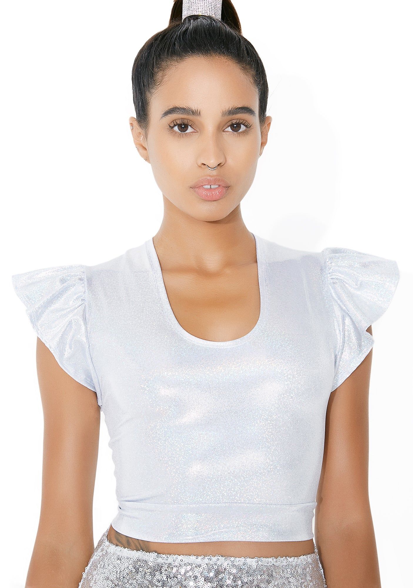 Flirty Flutter Holographic Crop Top sold by Dolls Kill