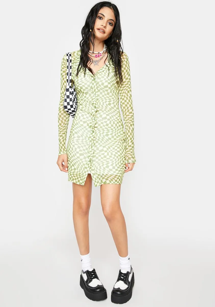 Long Sleeve Mesh Checkered Dress sold by Dolls Kill product image thumbnail 3