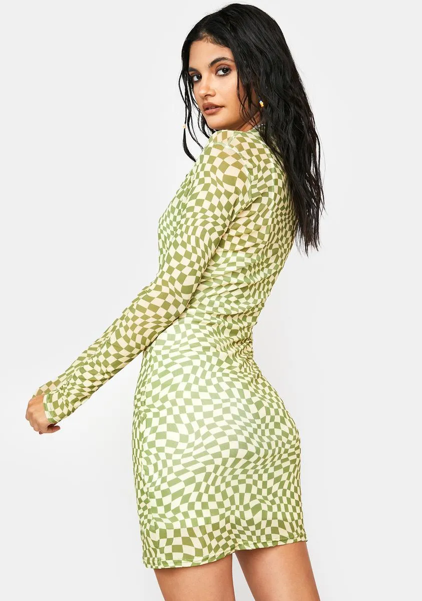 Long Sleeve Mesh Checkered Dress sold by Dolls Kill product image thumbnail 4