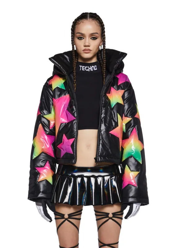 Beyond The Stars Puffer Jacket- Ombre sold by Dolls Kill