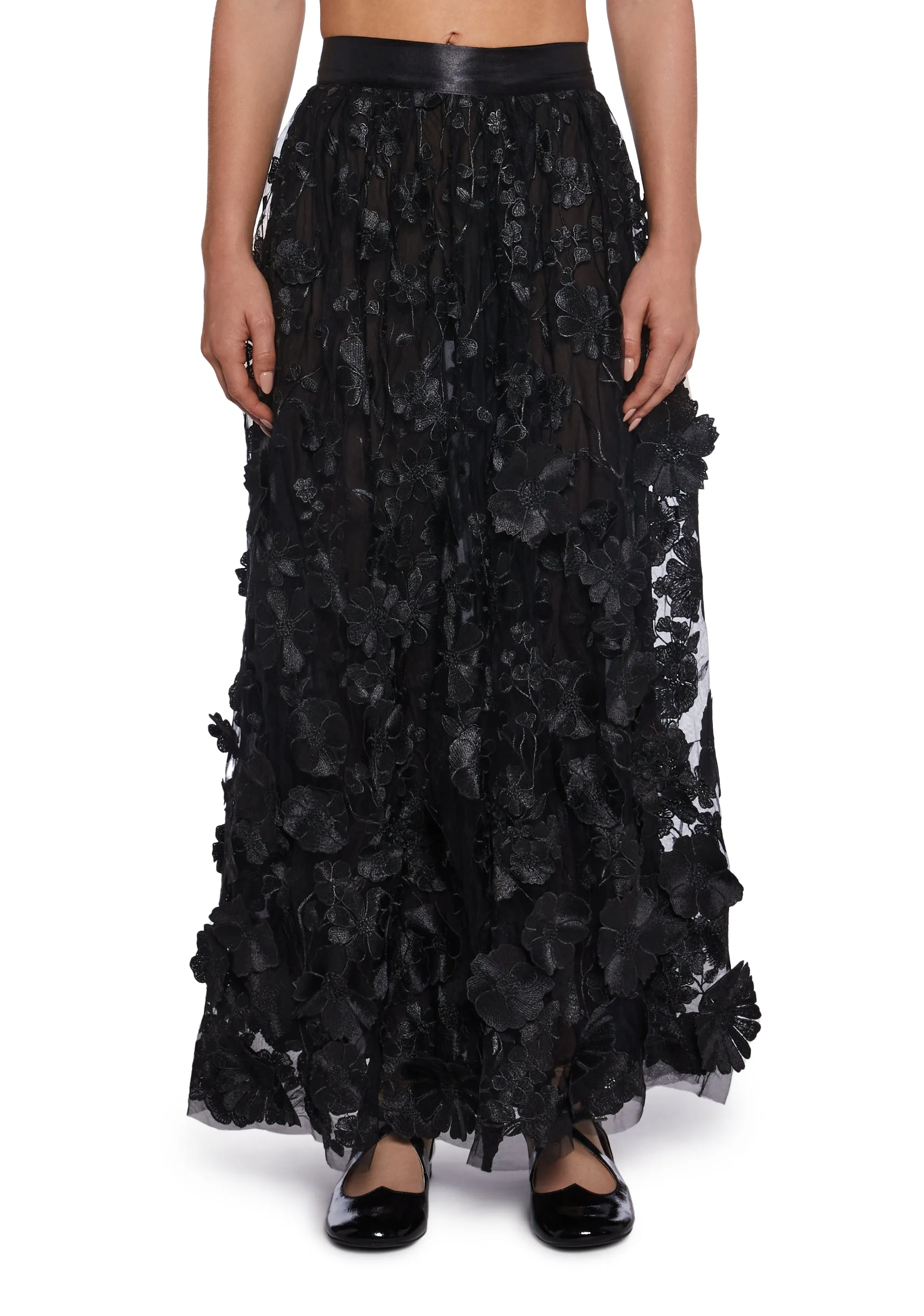 Floral Dreams Maxi Skirt - Black sold by Dolls Kill