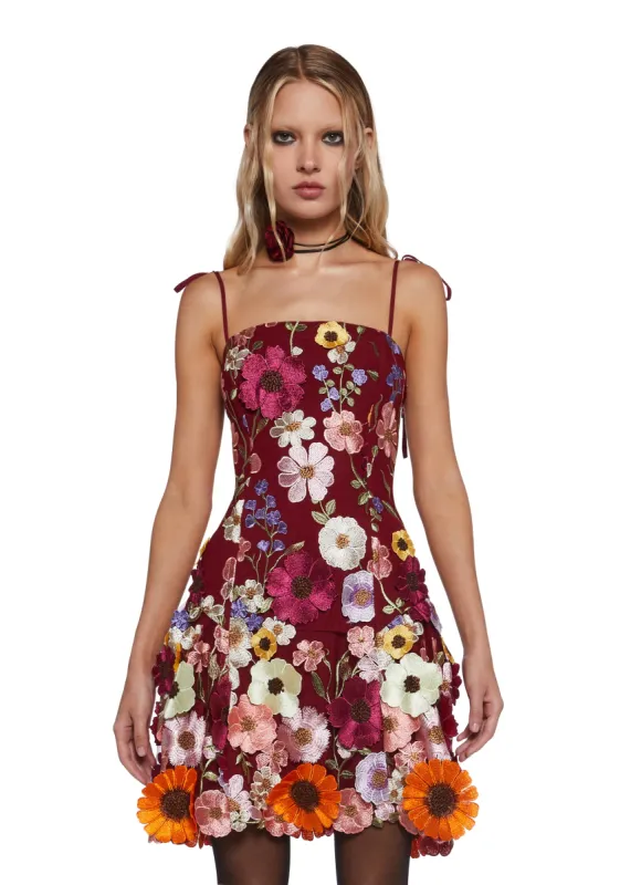 Floral Dreams Mini Dress - Burgundy sold by Dolls Kill