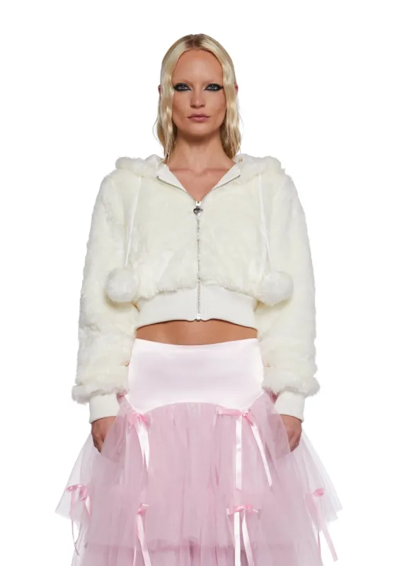 Candy Blossom Faux Fur Hoodie - Ivory sold by Dolls Kill