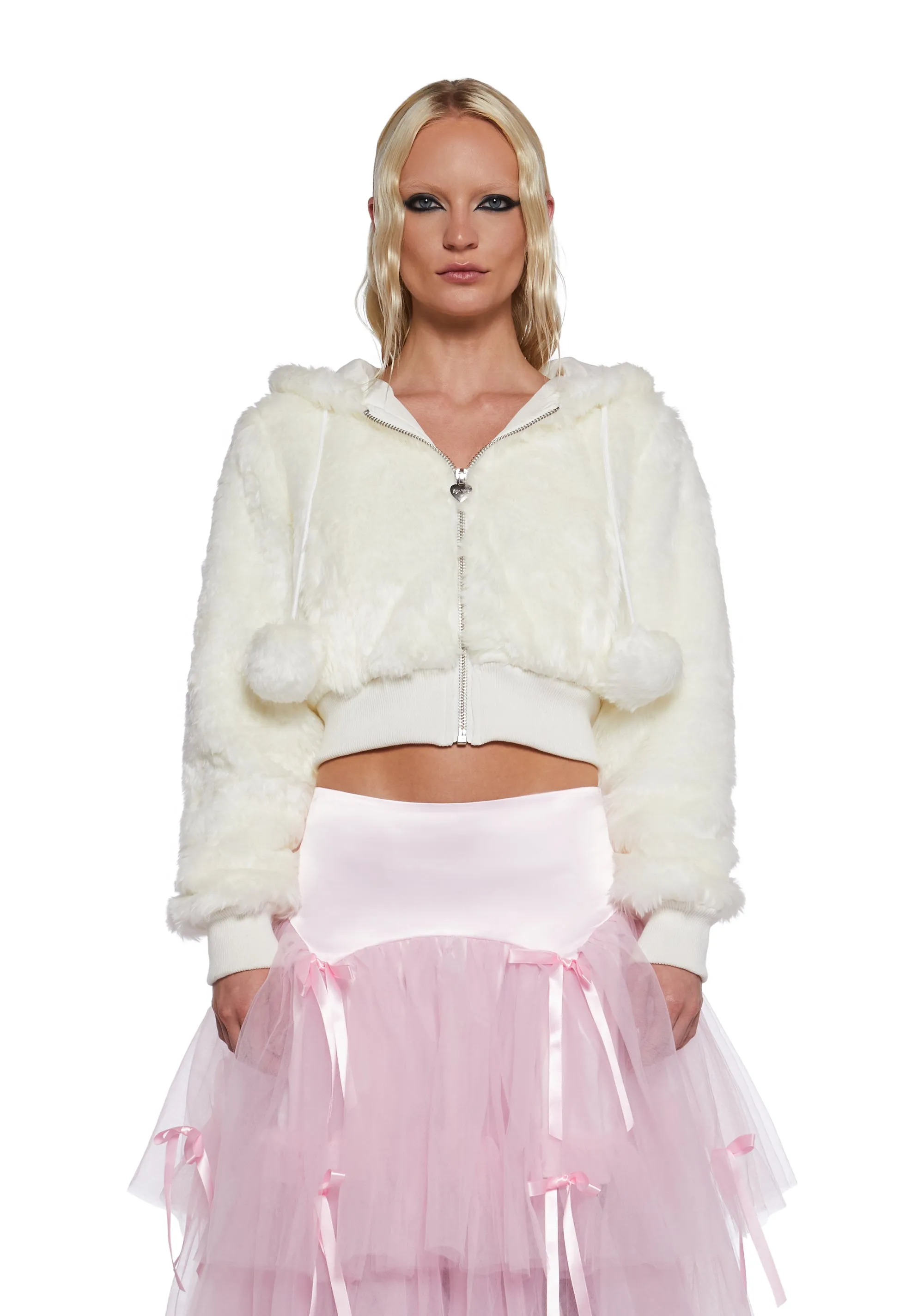 Candy Blossom Faux Fur Hoodie - Ivory sold by Dolls Kill