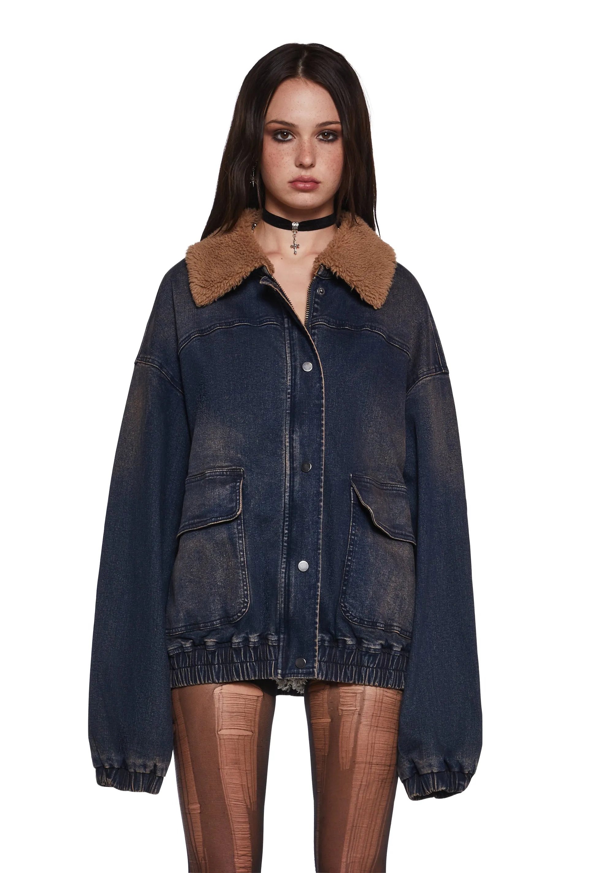 At The Diner Denim Bomber Jacket sold by Dolls Kill