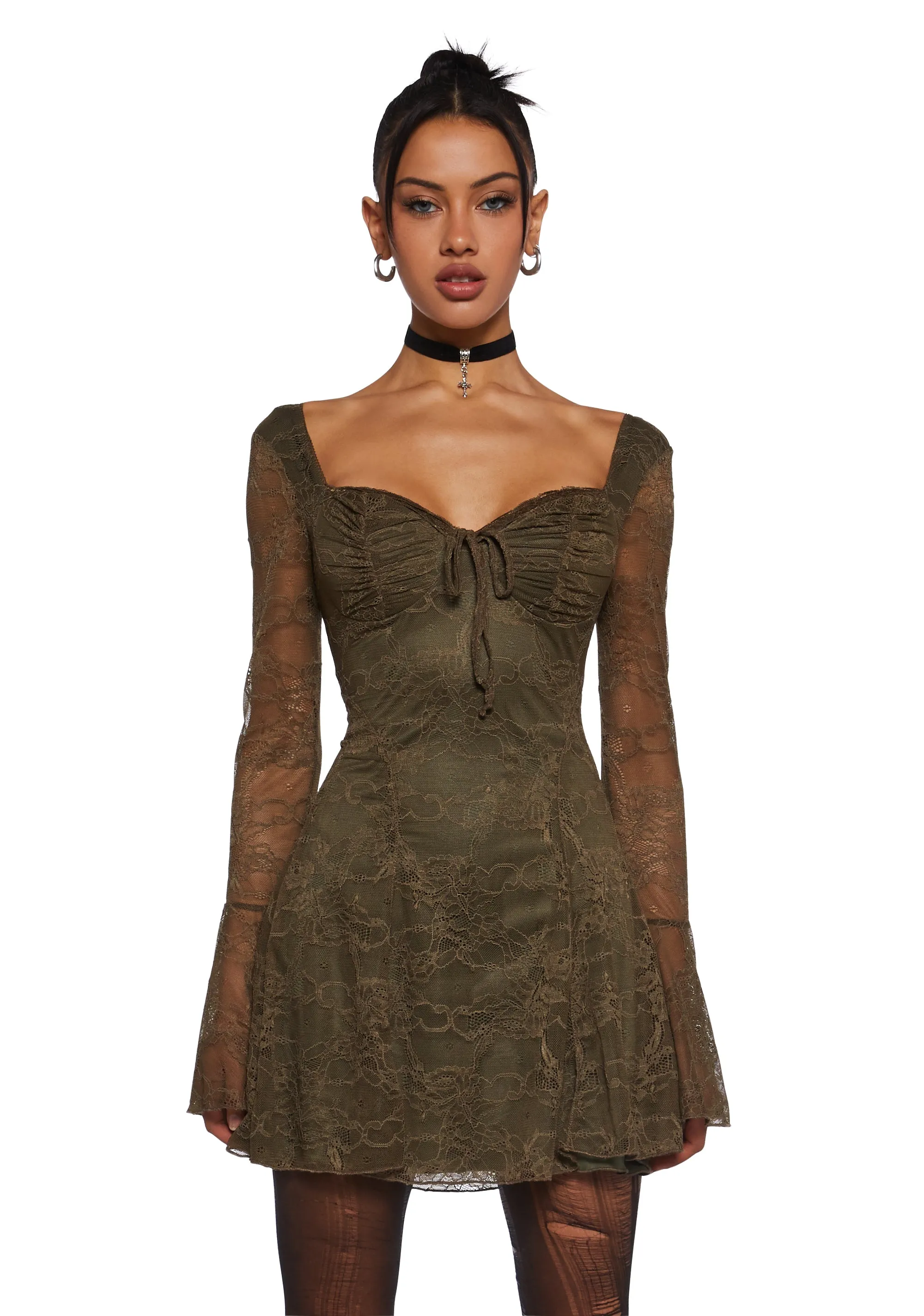 Aura Points Lace Mini Dress - Green sold by Dolls Kill