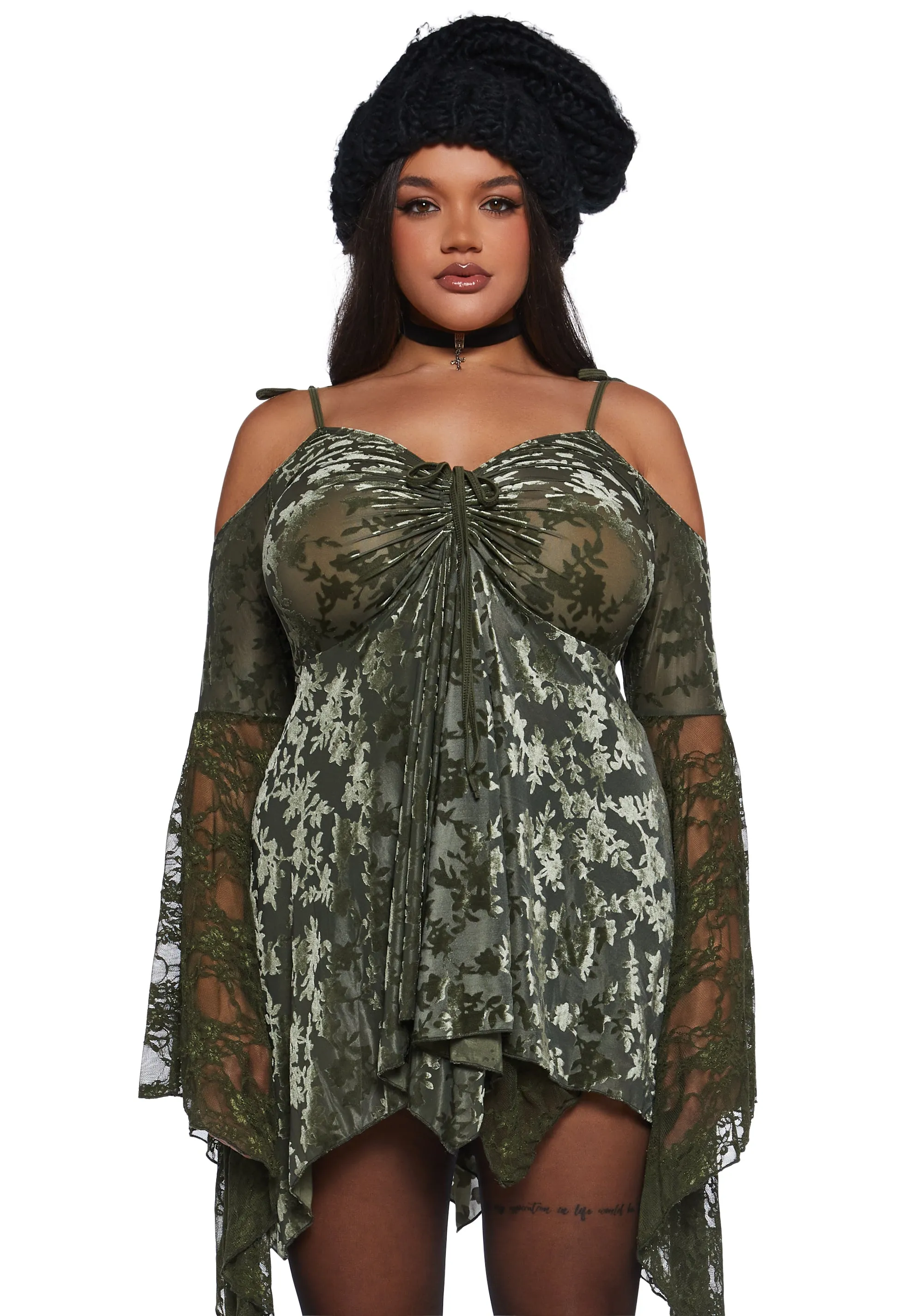 F is For Fairies Handkerchief Dress - Green Velvet Lace sold by Dolls Kill product image thumbnail 2