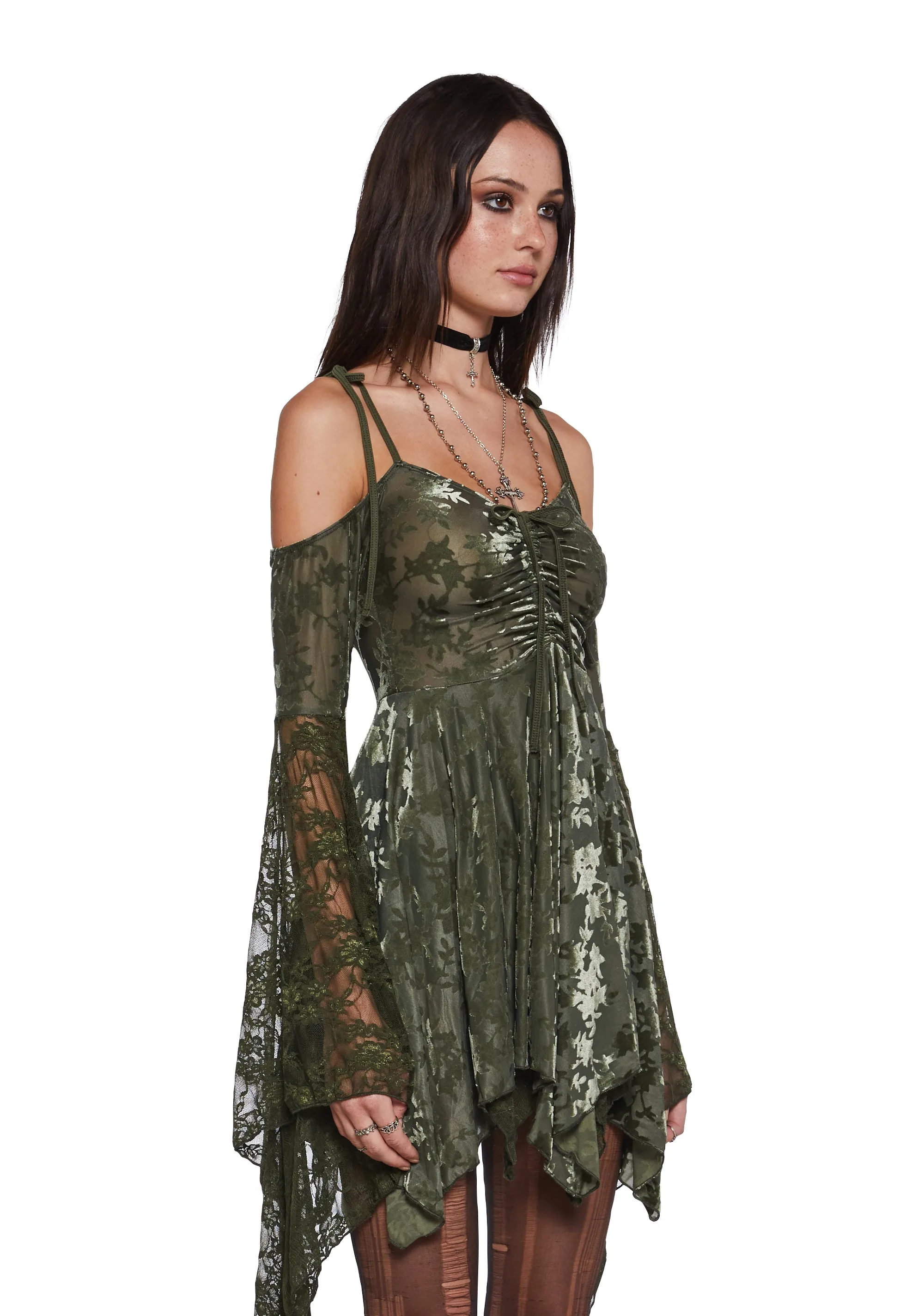 F is For Fairies Handkerchief Dress - Green Velvet Lace sold by Dolls Kill product image thumbnail 4