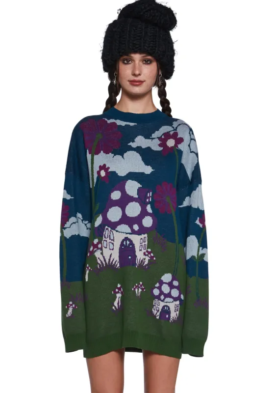 Magic Daze Knit Sweater - Dark Blue sold by Dolls Kill