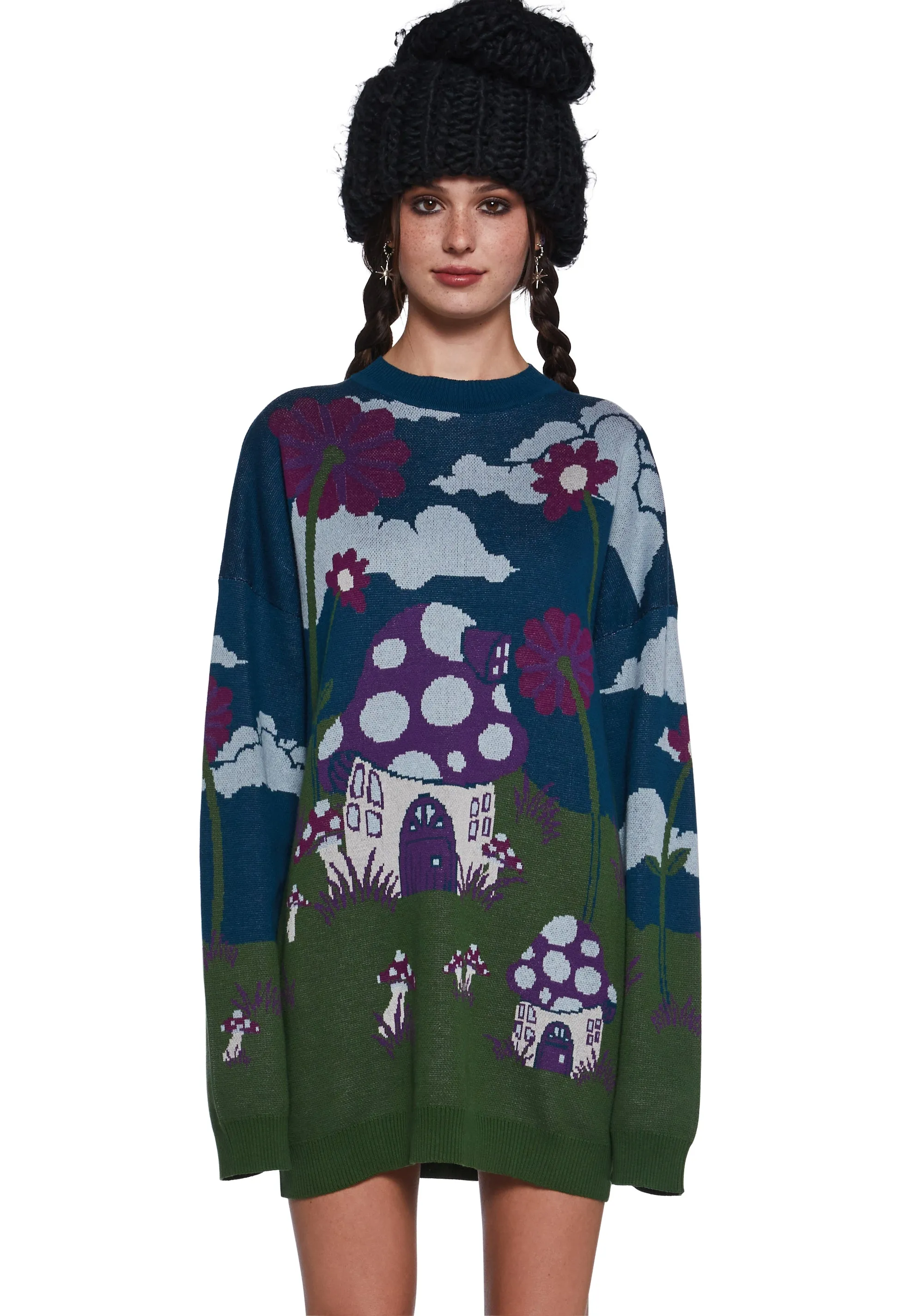 Magic Daze Knit Sweater - Dark Blue sold by Dolls Kill