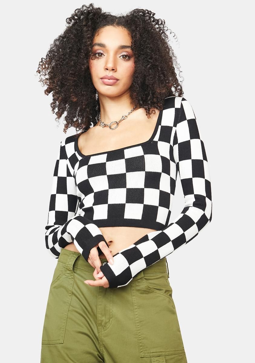 The Punchline Checkered Crop Top sold by Dolls Kill