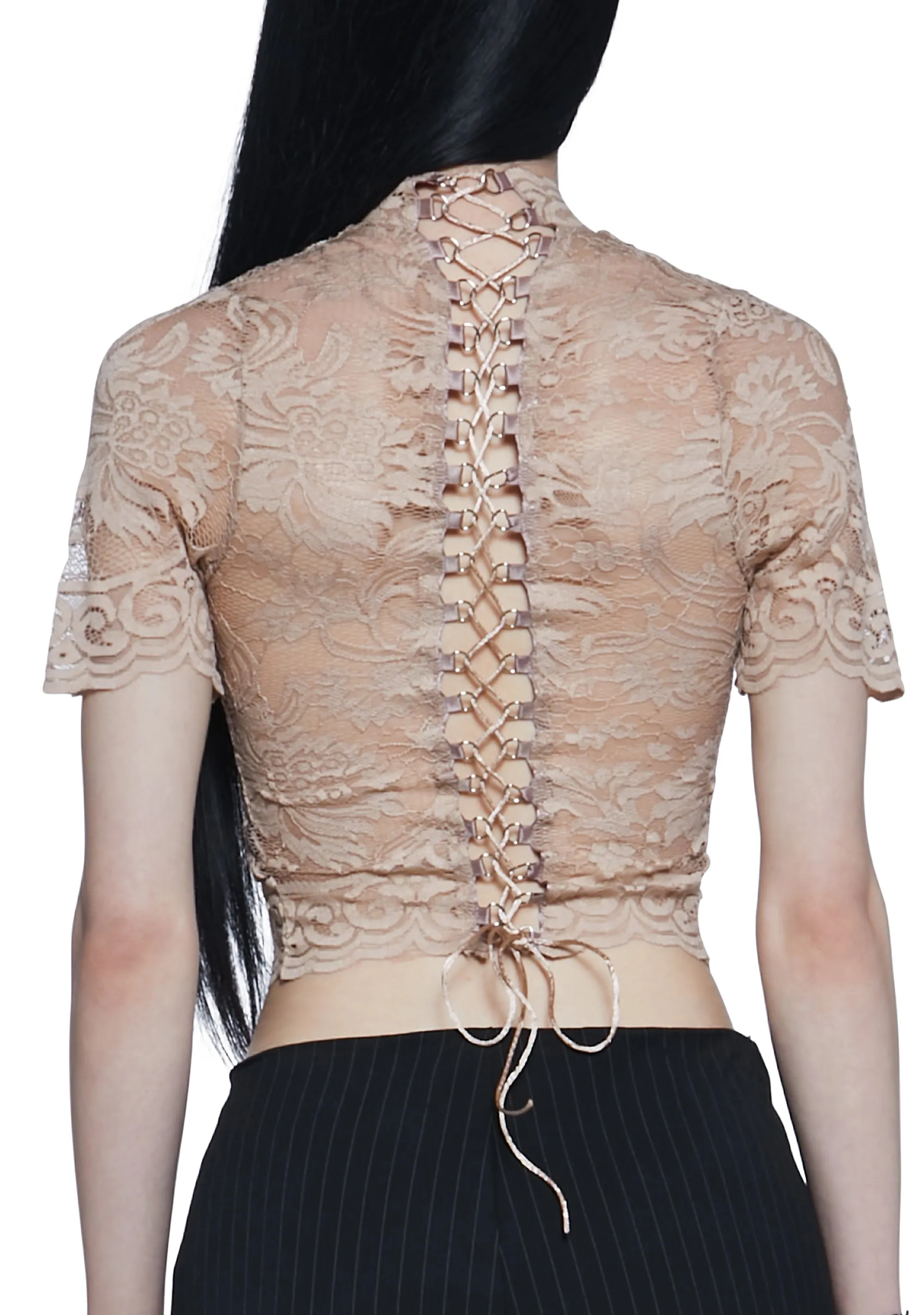 Ominous Trance Lace Top - Light Brown sold by Dolls Kill product image thumbnail 5