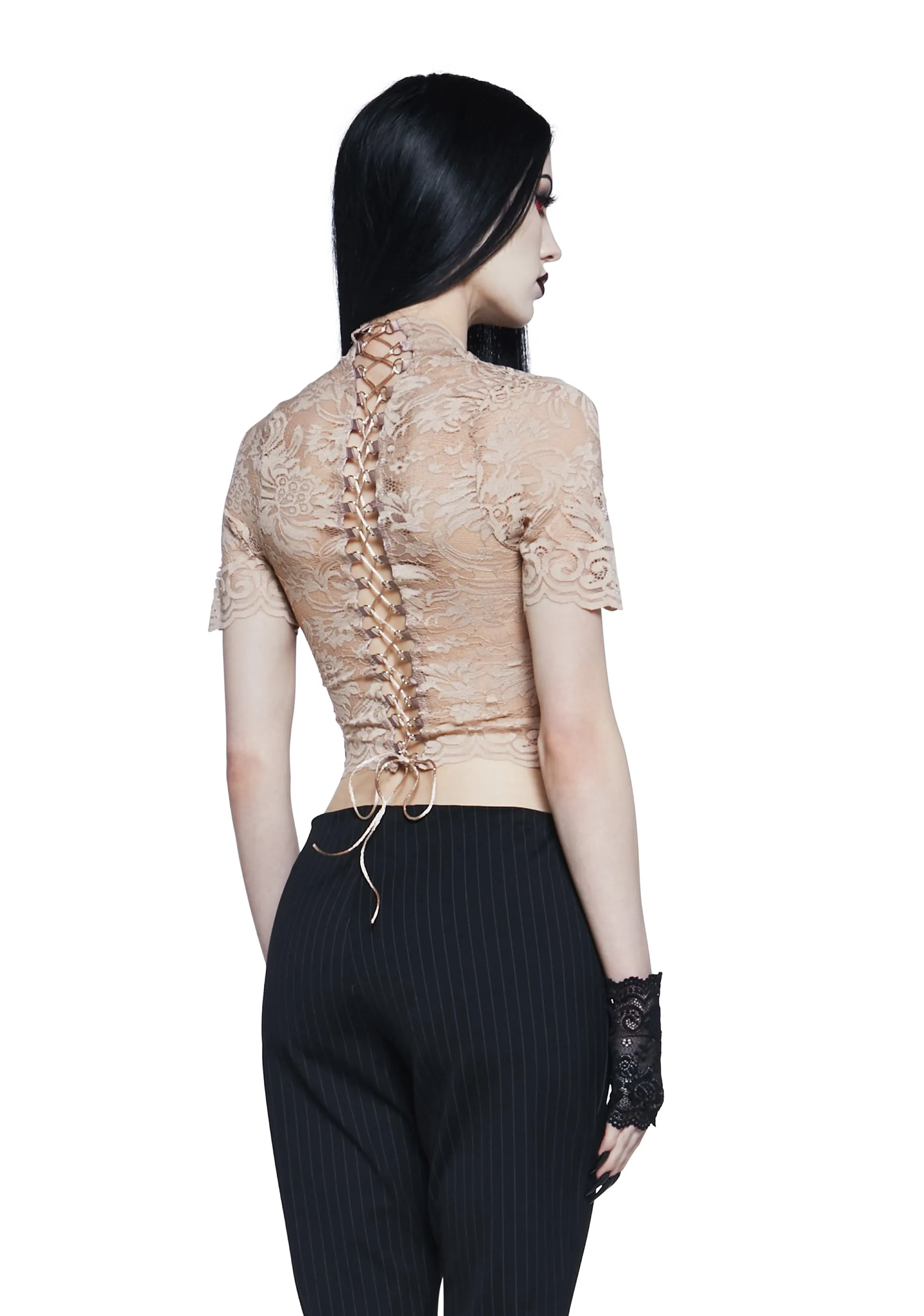 Ominous Trance Lace Top - Light Brown sold by Dolls Kill product image thumbnail 4