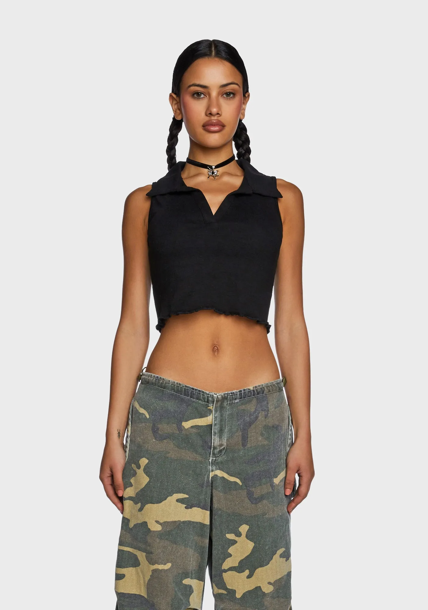 Collared Crop Top sold by Dolls Kill