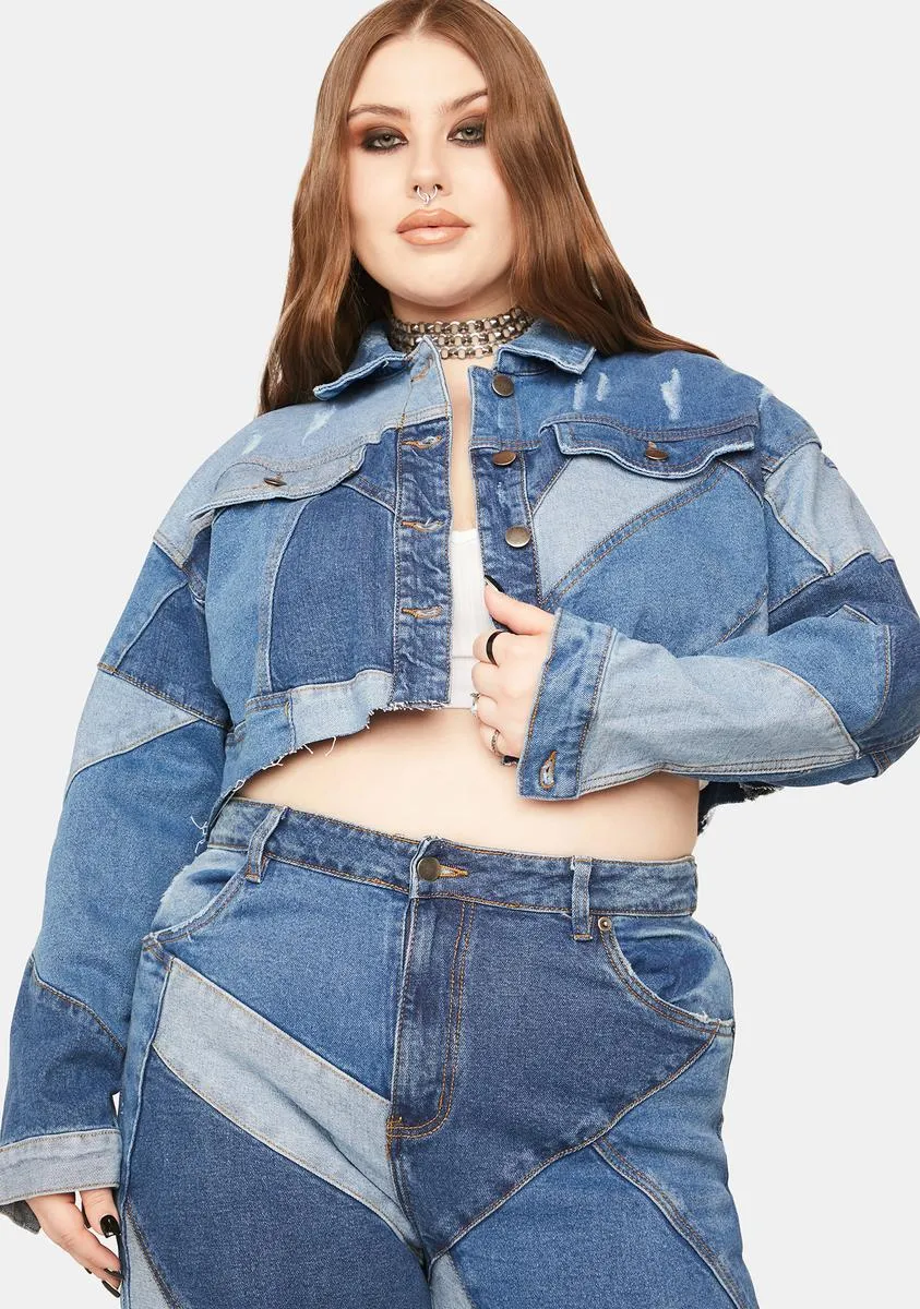 Plus Always Wonder Patchwork Denim Cropped Jacket sold by Dolls Kill