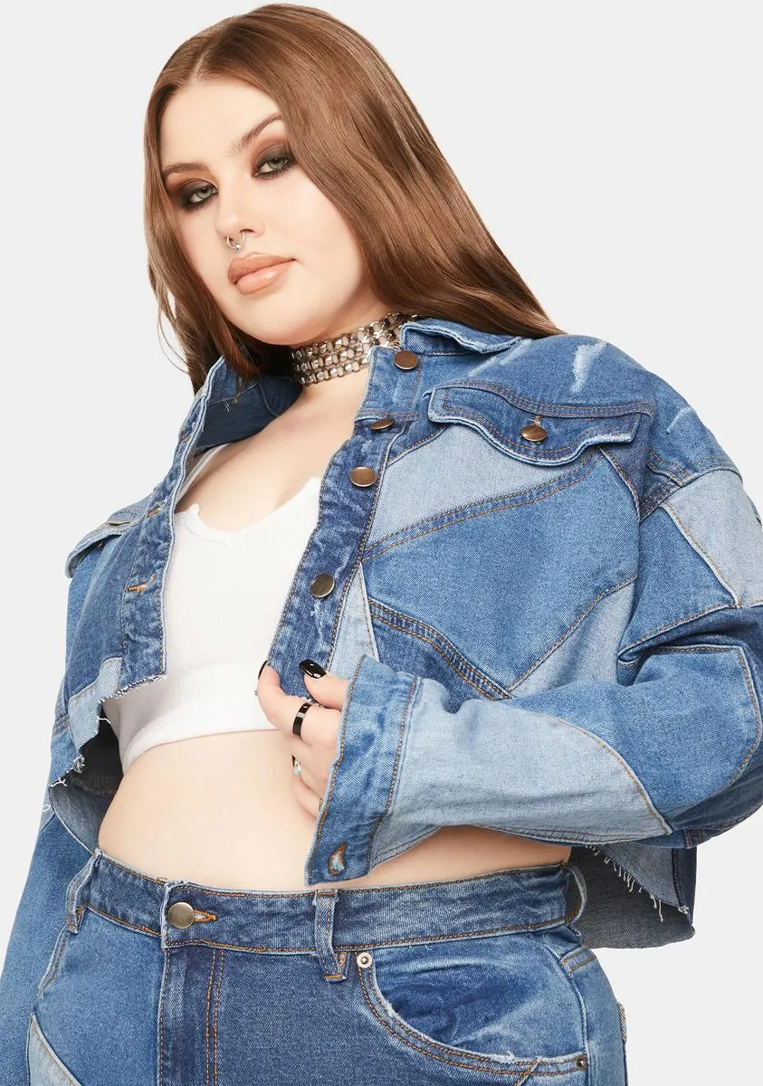 Plus Always Wonder Patchwork Denim Cropped Jacket sold by Dolls Kill product image thumbnail 2