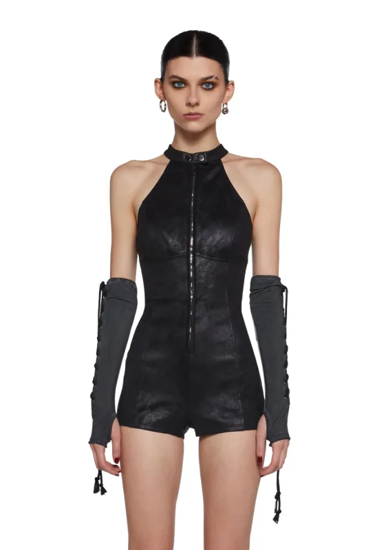 No Volume Control Halter Romper sold by Dolls Kill