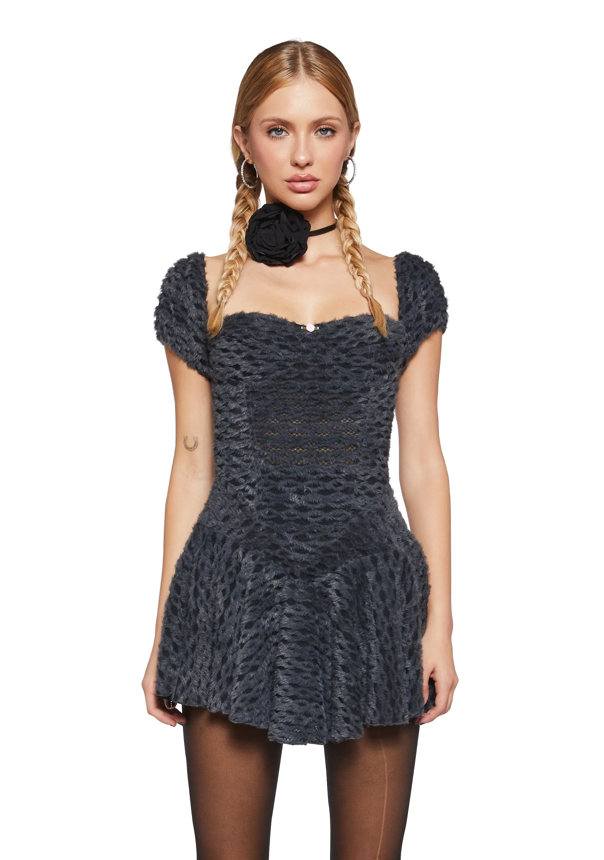 Lodge Party Fuzzy Dress - Gray sold by Dolls Kill
