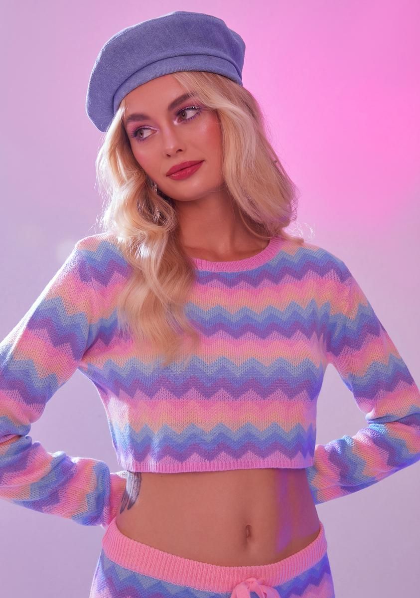 Follow The Rhythm Rainbow Crop Sweater sold by Dolls Kill