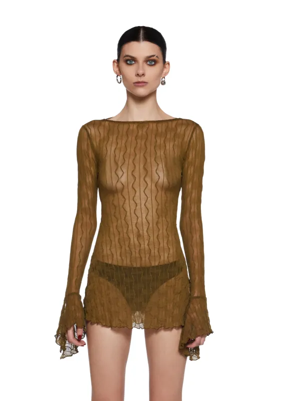 Analog Love Open Back Dress - Olive sold by Dolls Kill