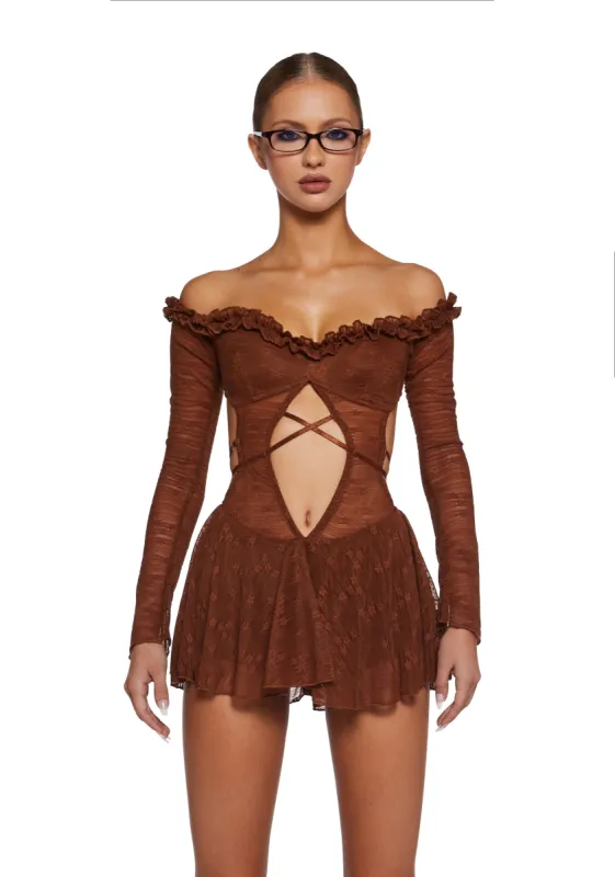 Collective Hearts Mini Dress - Brown sold by Dolls Kill
