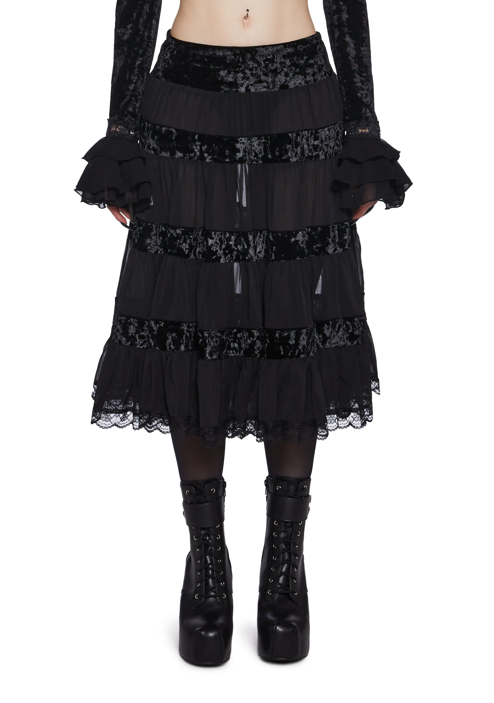 Afflicted Fancy Midi Skirt sold by Dolls Kill