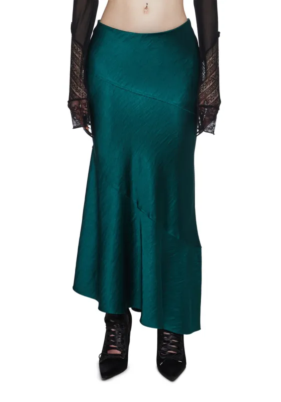 Tragically Divine Satin Midi Skirt sold by Dolls Kill