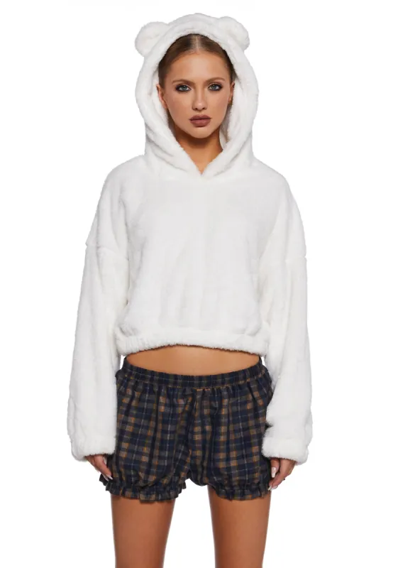 Bear It All Faux Fur Hoodie - White sold by Dolls Kill