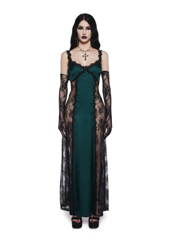 Night Surrender Maxi Slip Dress - Green sold by Dolls Kill