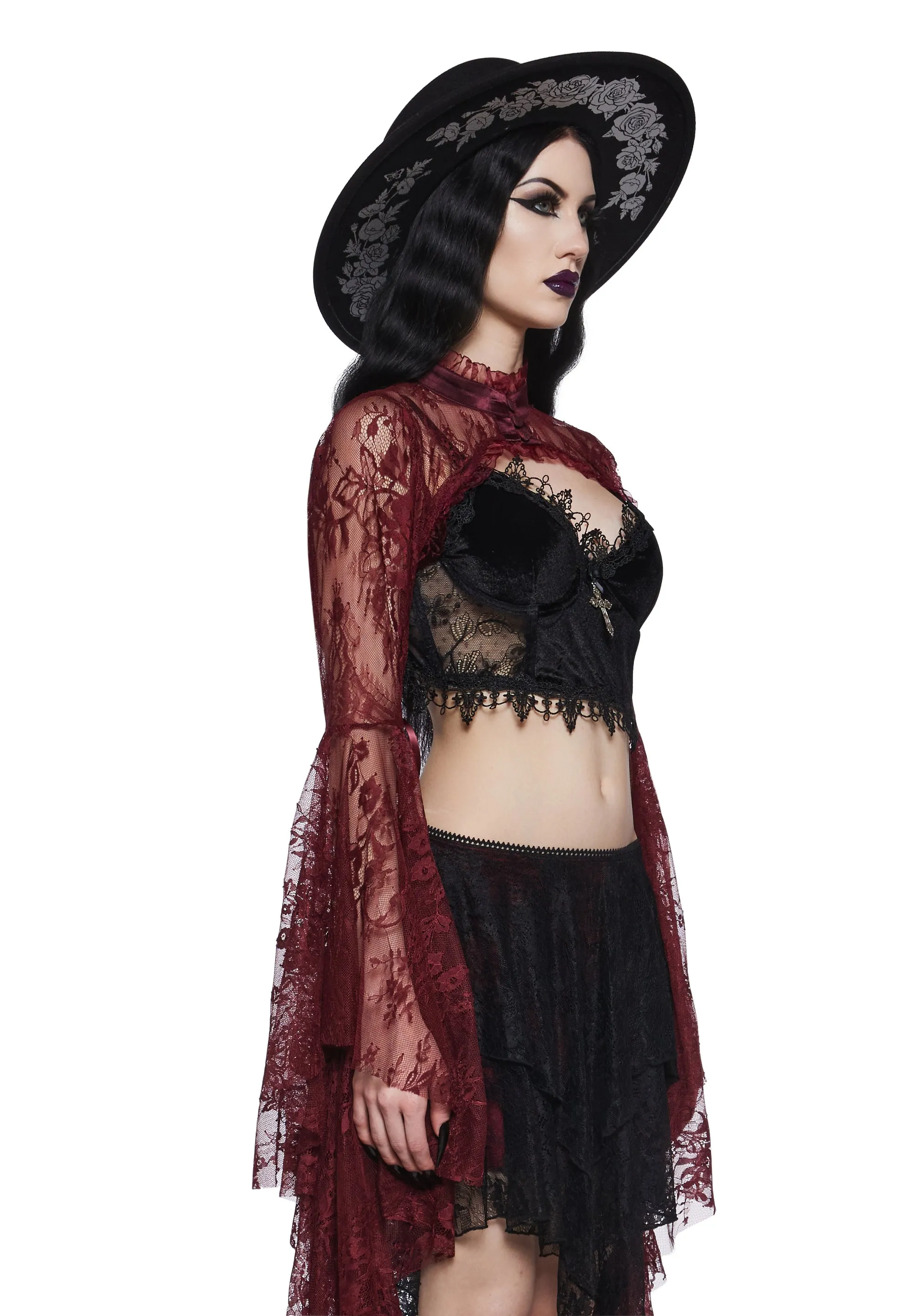 Wine Dusk Before Dawn Lace Shrug sold by Dolls Kill product image thumbnail 3