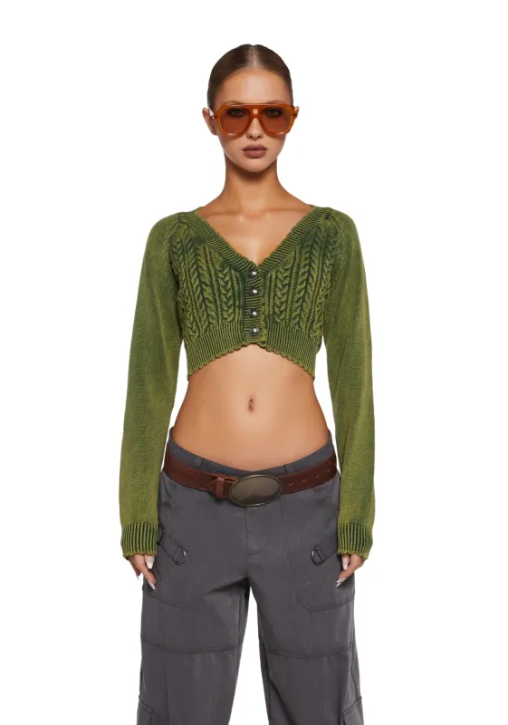 Corner Office Cropped Cardigan - Green sold by Dolls Kill