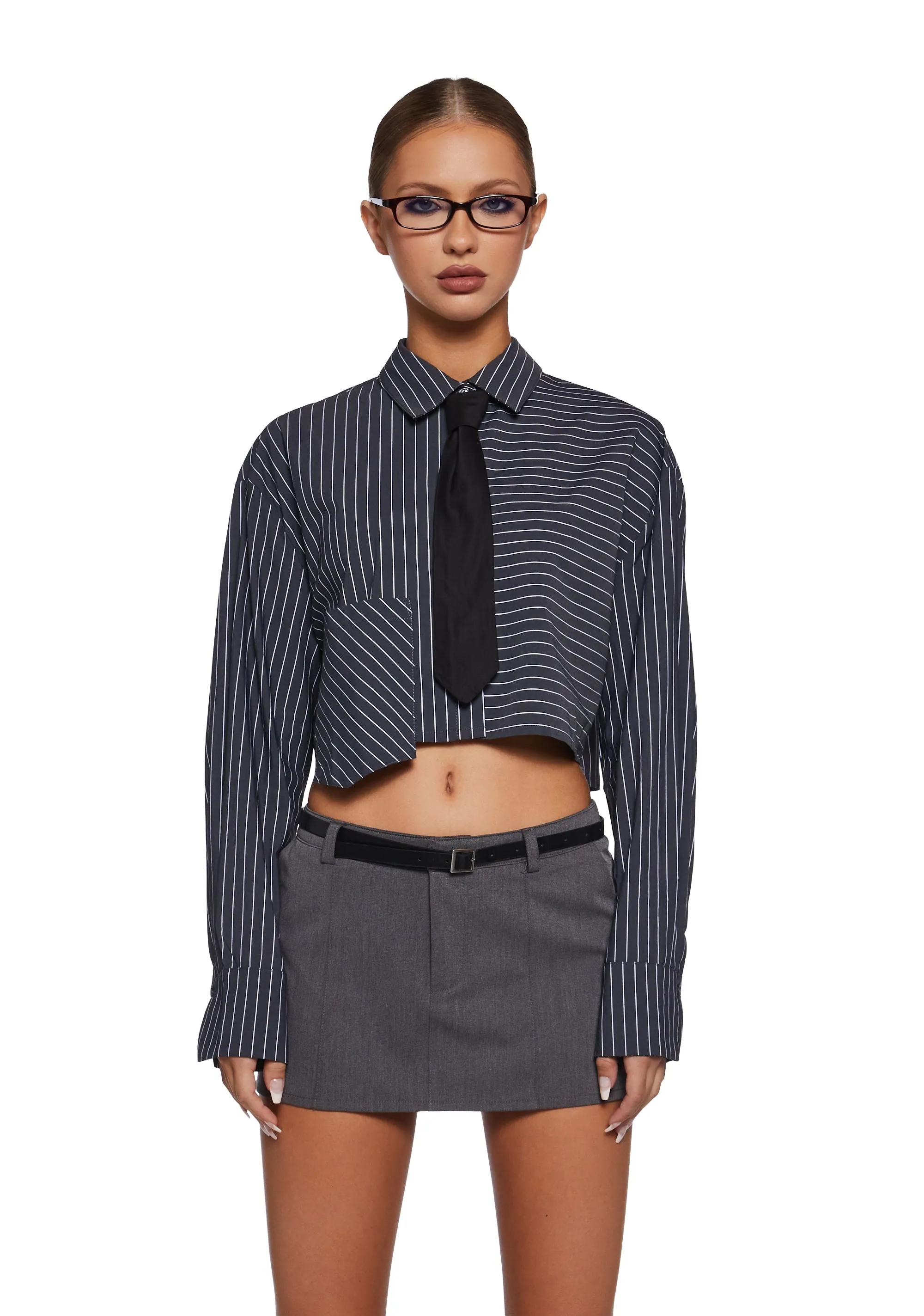 Office Hours Button Up Shirt - Gray sold by Dolls Kill