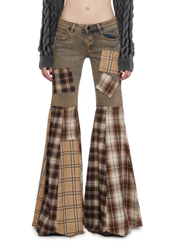 Warp Patchwork Flare Pants sold by Dolls Kill