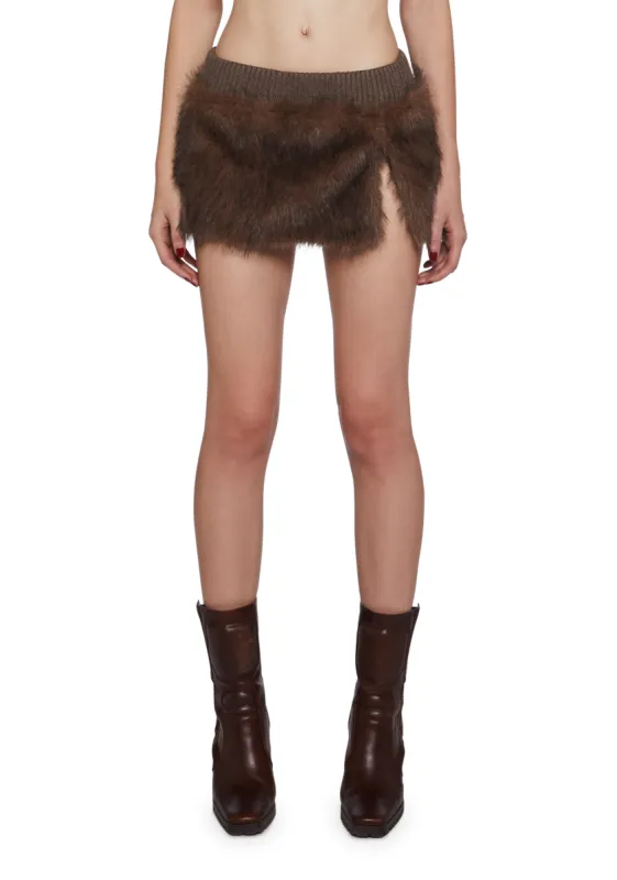 Chamber Faux Fur Mini Skirt - Dark Brown sold by Dolls Kill