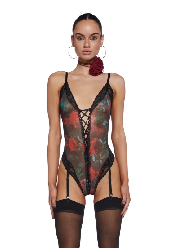 Thorns And Petals Lace-Up Teddy sold by Dolls Kill