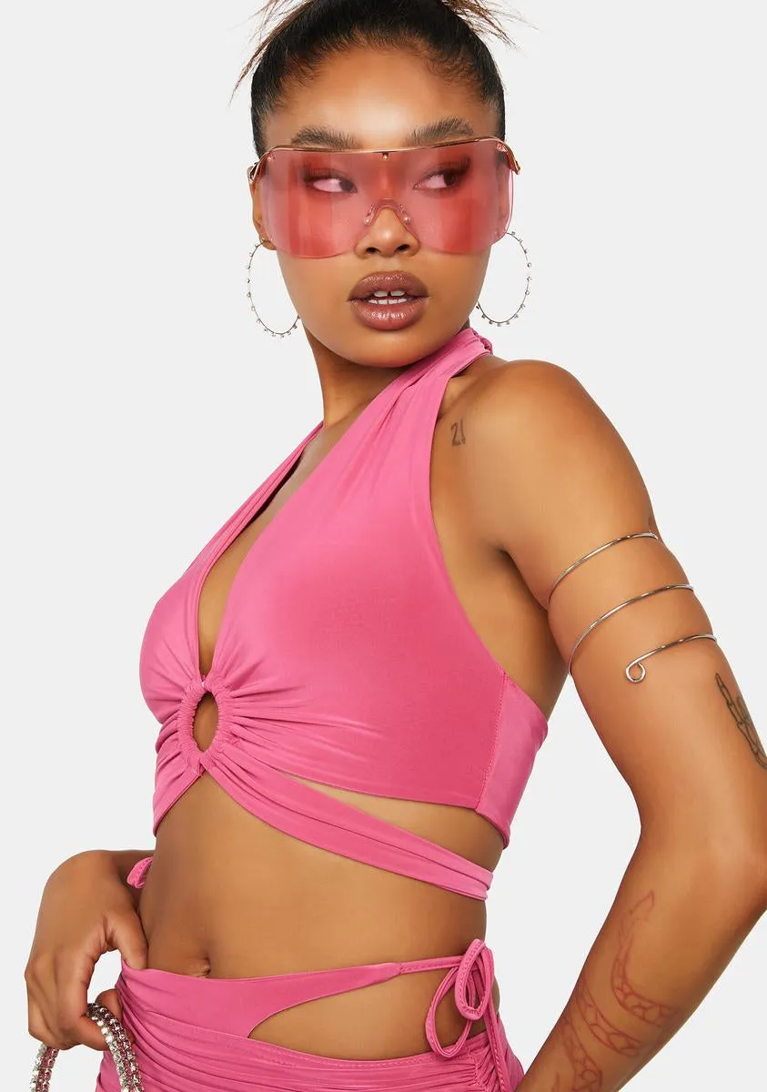 Paradise Pink Plunge Strappy Crop Top sold by Dolls Kill product image thumbnail 3